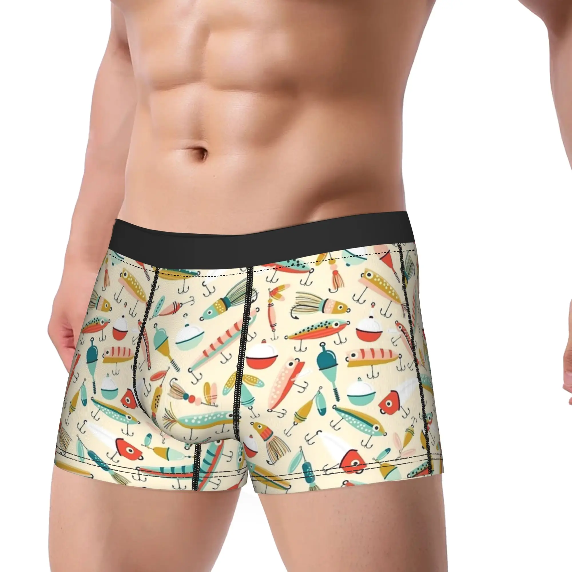 Fish Bait Shorts Briefs Colorful Printed Fish Fishing Pattern Underwear Quality Males Breathable Boxer Shorts Oversize Panties