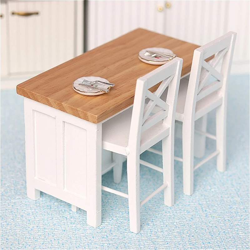 

1set 1:12 Dollhouse Mini Dining Set Model White Table and Chair for Dollhouses, Kitchen , Restaurant Decor Ornament Accessory