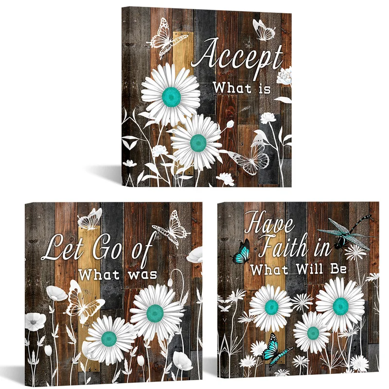 

3 Pieces White Flowers Posters Wall Art Letter Print Canvas Painting Modern Style Picture Living Room Home Decor