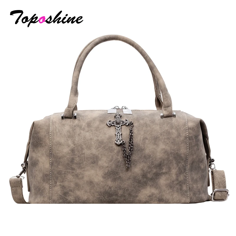 

Сумка-тоут Toposhine с готическим крестом и цепочкой, винтажная сумка из искусственной кожи с эффектом потертости, большая сумка с отстегивающимся плечевым ремнем для женщин, сумка-бостон