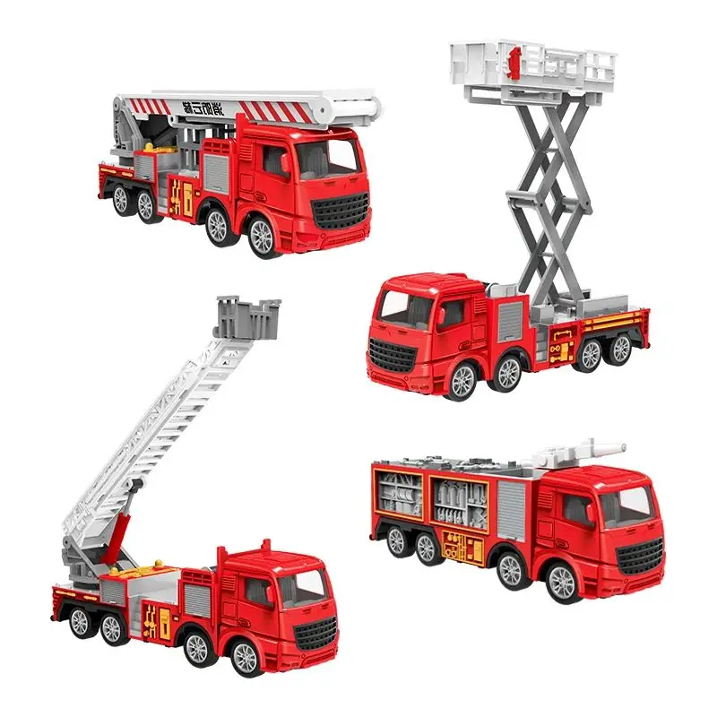 1:55 Diecast Modello di Camion Dei Pompieri Simulazione Tirare Indietro Scaletta Antincendio Auto di Salvataggio Giocattoli Inerziali Per Bambini Camion Pompiere