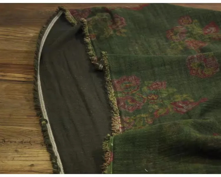 

1yard Retro flower style printing tela Double layer thick linen cotton fabric for dress Designer cheongsam clothing fabric