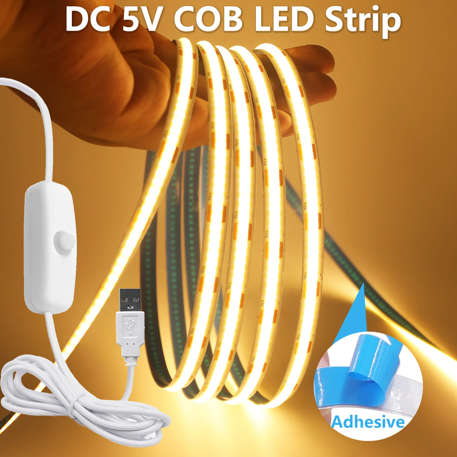 

5V USB LED Light Strip 320LEDs/m Warm Natural White COB LED Strip Flexible Tape DIY TV Mirror Backlight Kitchen Room Lighting