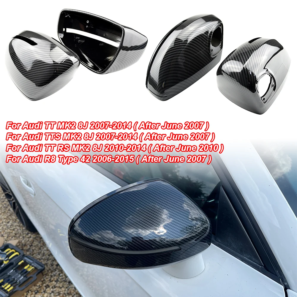 

For Audi TT TTS 8J MK2 2007-2014 2pcs Real Carbon Fiber Replacement Car Side Rear View Mirror Cap Shell Cover Accessories