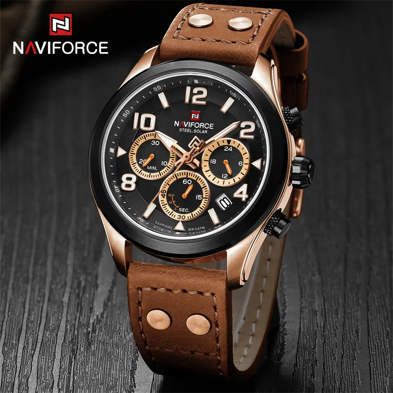 

NAVIFORCE Brand Original Men's Luxury Eco-Drive Watches Sapphire Stainless Steel 5ATM Waterproof Luminous Quartz Wristwatch 2023