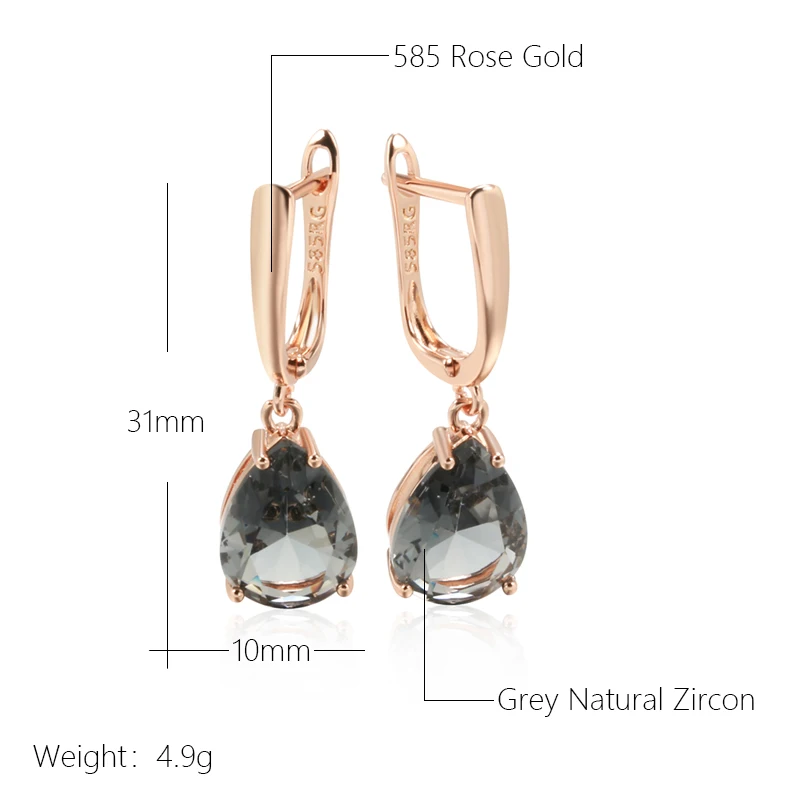 Wbmqda Hot Style Grey Crystal Drop Earrings For Women 585 Rose Gold Color Simple Fashion Daily Party Fine Jewelry Accessories