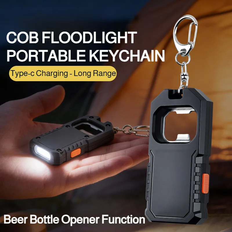 Creative Mini Keychain Flashlight with Bottle Opener, Rechargeable COB LED Pocket Torch,Portable Small Light for Outdoor,Camping