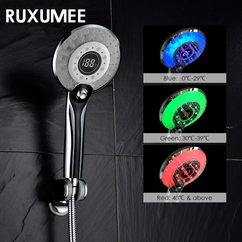 Pressured Rain Shower Head LED Digital Shower Filter Temperature Control 3 Spraying Mode Sprayer Water Saving Bathroom Accessory