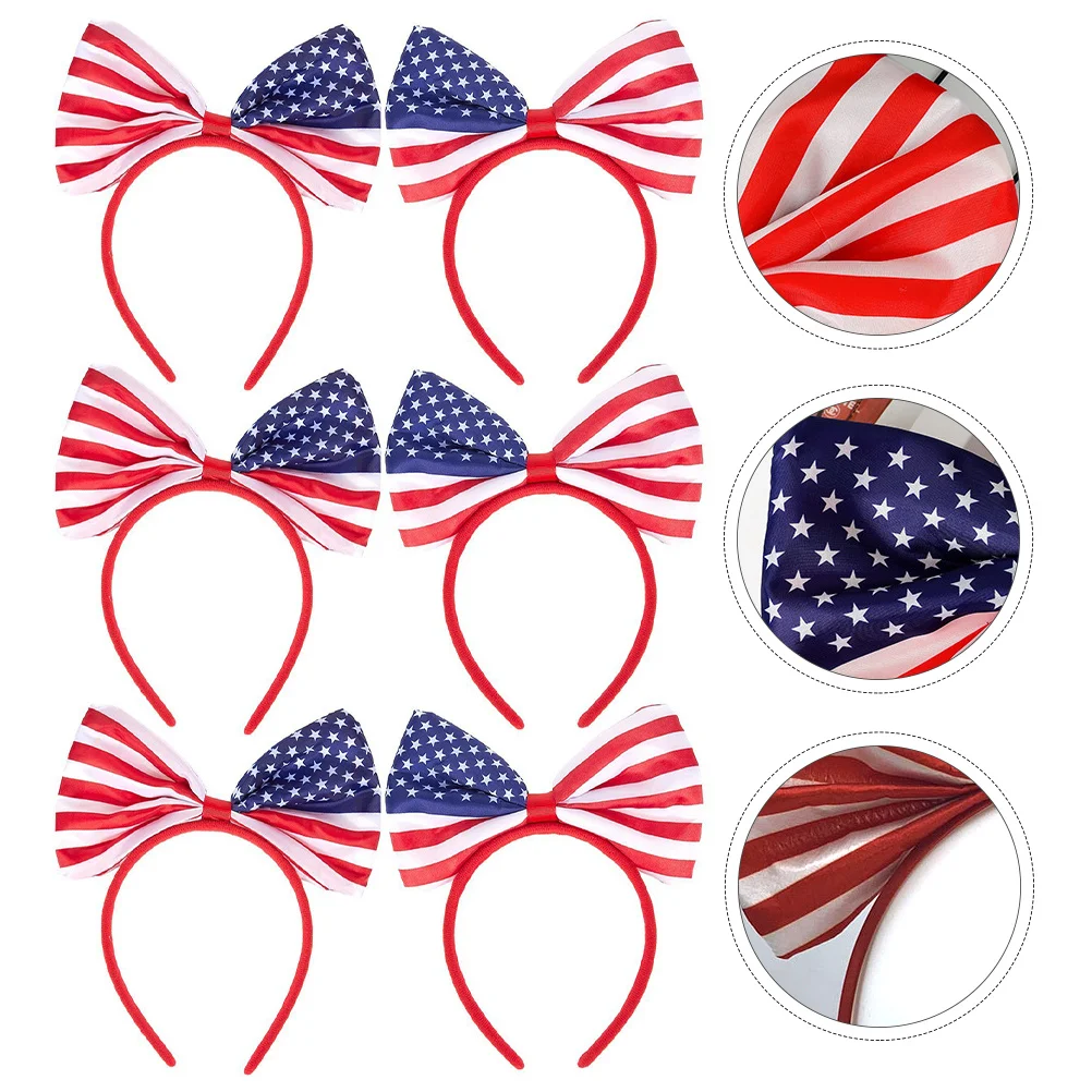 

6 шт., обручи для волос для вечеринки в честь Дня независимости, красные, синие атласные повязки на голову с бантом, праздничный головной убор для взрослых, креативные декоративные