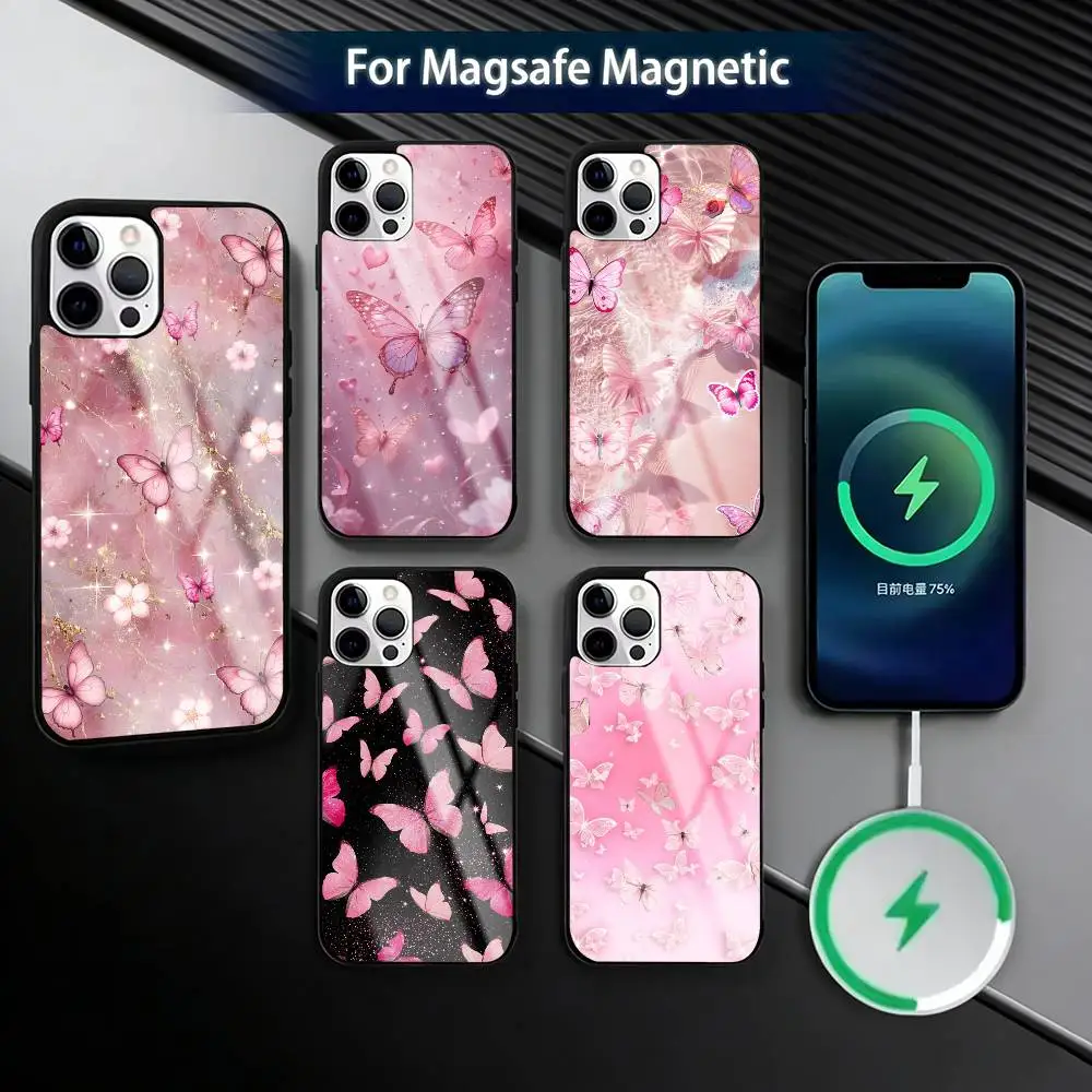 

Butterfly Luminous Quicksand Phone Case For iPhone17,16,15,14,13,12,11 Plus,Pro Magnetic with Magsafe Wireless Charging