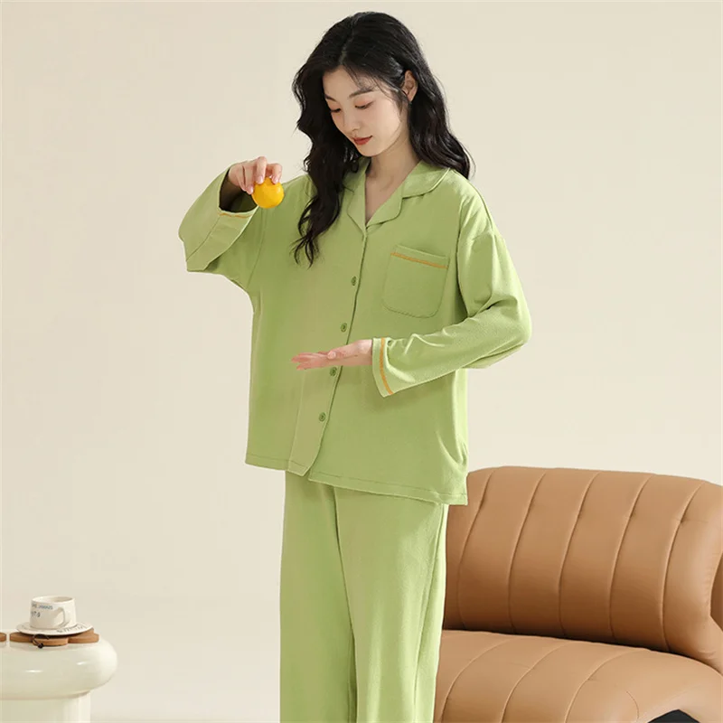 Winter New Warm Women Long Sleeve Trousers Soft Pajamas Lounge Sleepwear Suit Solid White Bedroom Home Clothes