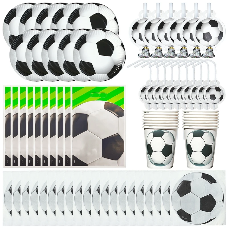 Soccer Tableware Camping Disposable Tableware Portable Picnic Tableware Football Paper Plates Cups Paper Towels Cooking Supplies