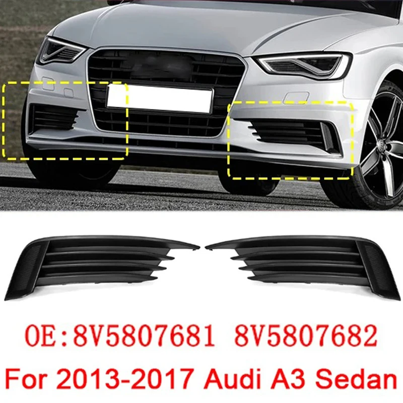 2013-2017年式アウディa3-s3セダン-8v5807681-8v5807682-absブラック-フロントバンパーロアグリルメッシュ-フォグライトフレームカバー