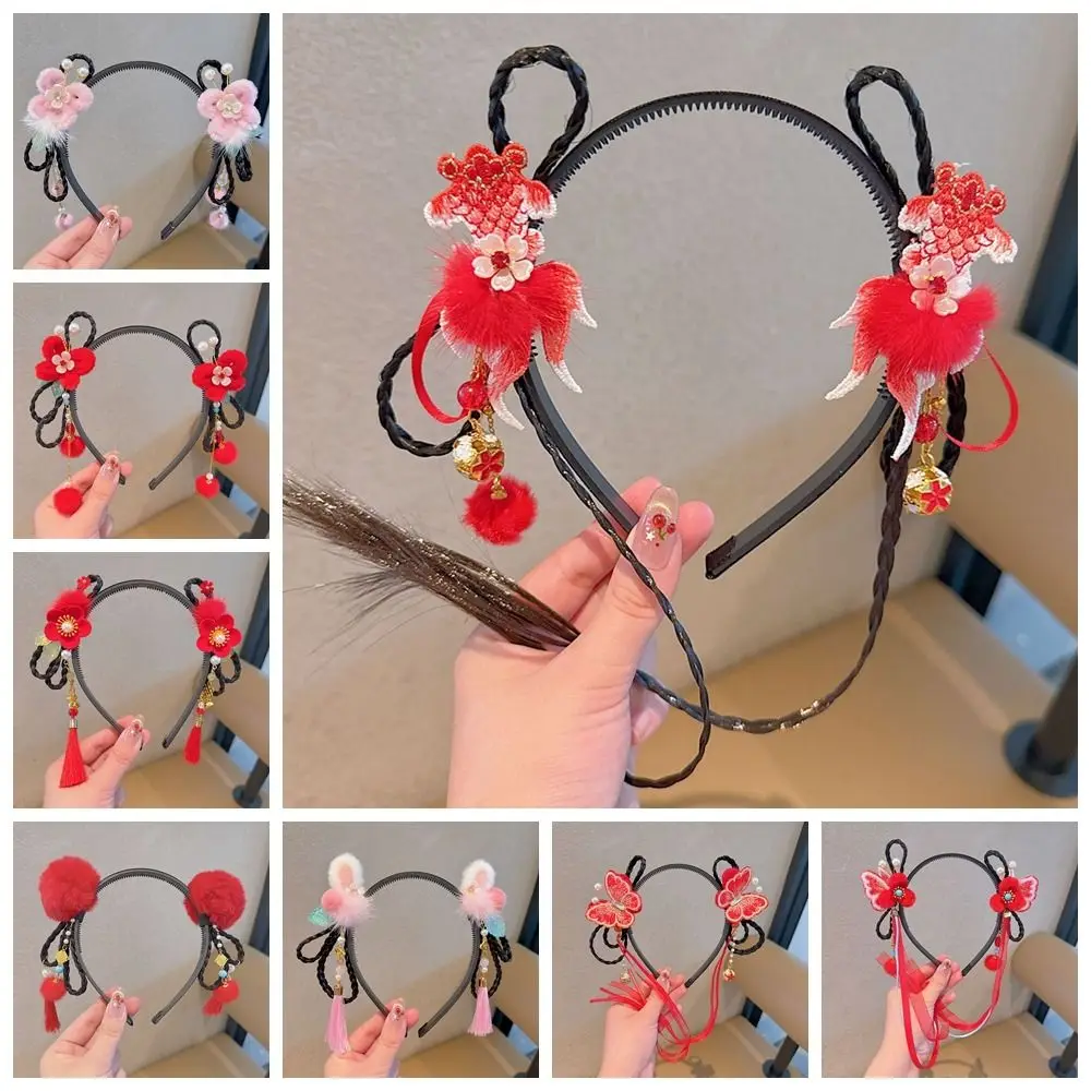 زهرة الأطفال شعر مستعار عقال شرابة فراشة السنة الصينية الجديدة أغطية الرأس تانغ دعوى الشعر هوب أفخم الطراز القديم رباط شعر أحمر