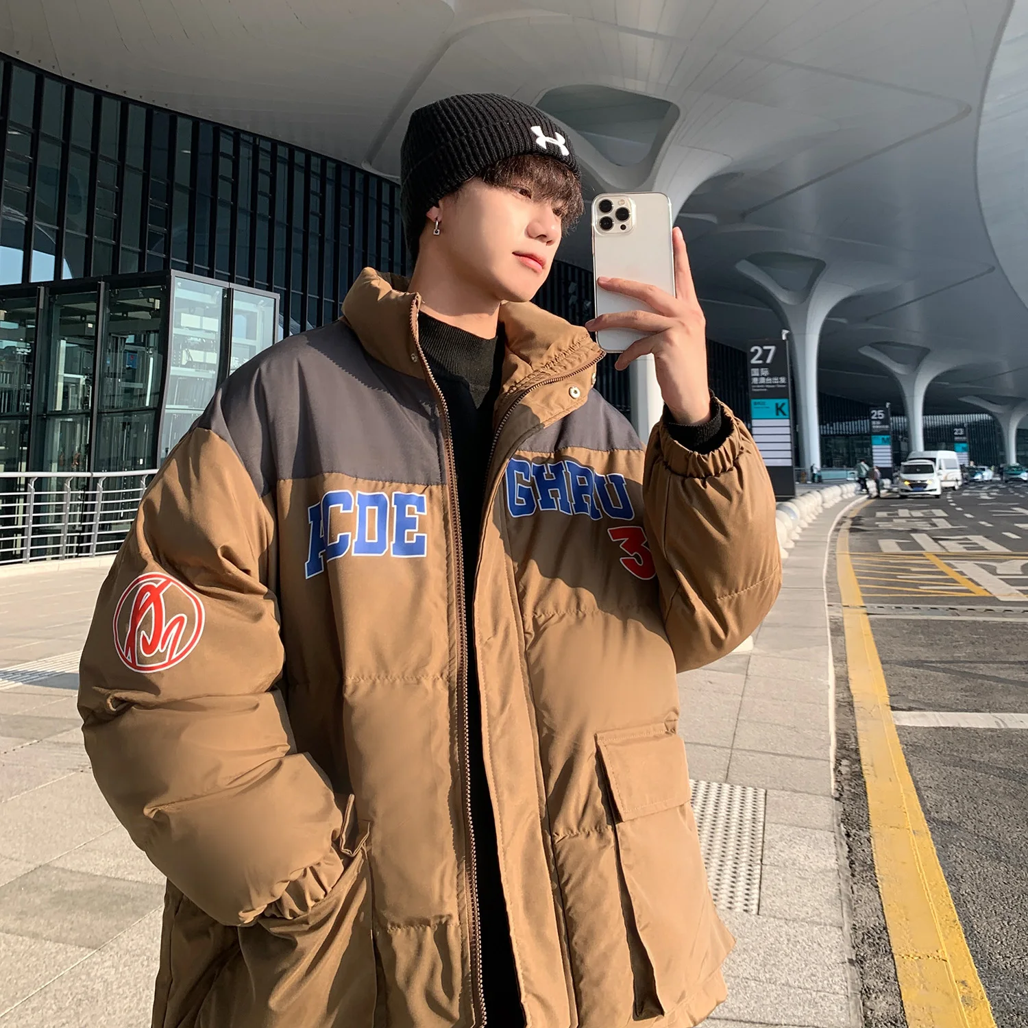 

Thiened Cotton Jaet Men's Racing Suit Winter Warm Outerwear Youthful Sli Casual Loose Fit Zipper Closure Color