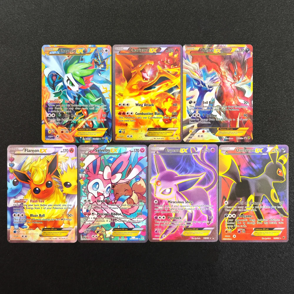 Cartas Colecionáveis Pokémon TCG DIY Texturizadas EX 2016 EN: Shaymin, Charizard, Yveltal, Flareon, Sylveon, Espeon, Umbreon - Edição Gem Mint