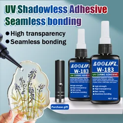 LOOLIFL New W-183 Strong 50ml UV Glue Curing Adhesive UV Curing Crystal Glass and Metal ABS Bonding Welding With UV curing lamp