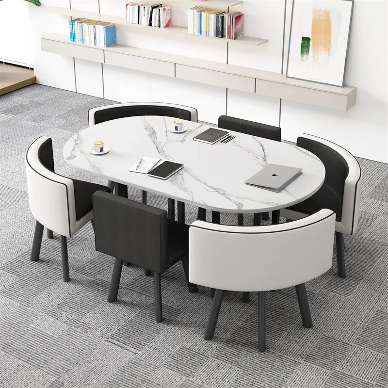 Oval Conference Table Simple Modern 6-8 People Long Table Library Reading Room Training Reception Table and Chair Combination