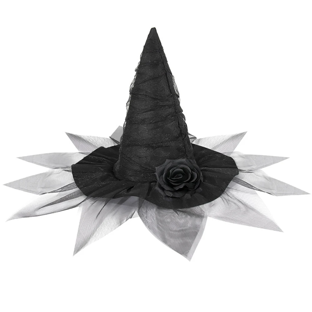 New Halloween Baroque Witch Hat Mesh Artificial Flower Accessories Gothic Queen Cosplay Witch Hat Party Photo Props