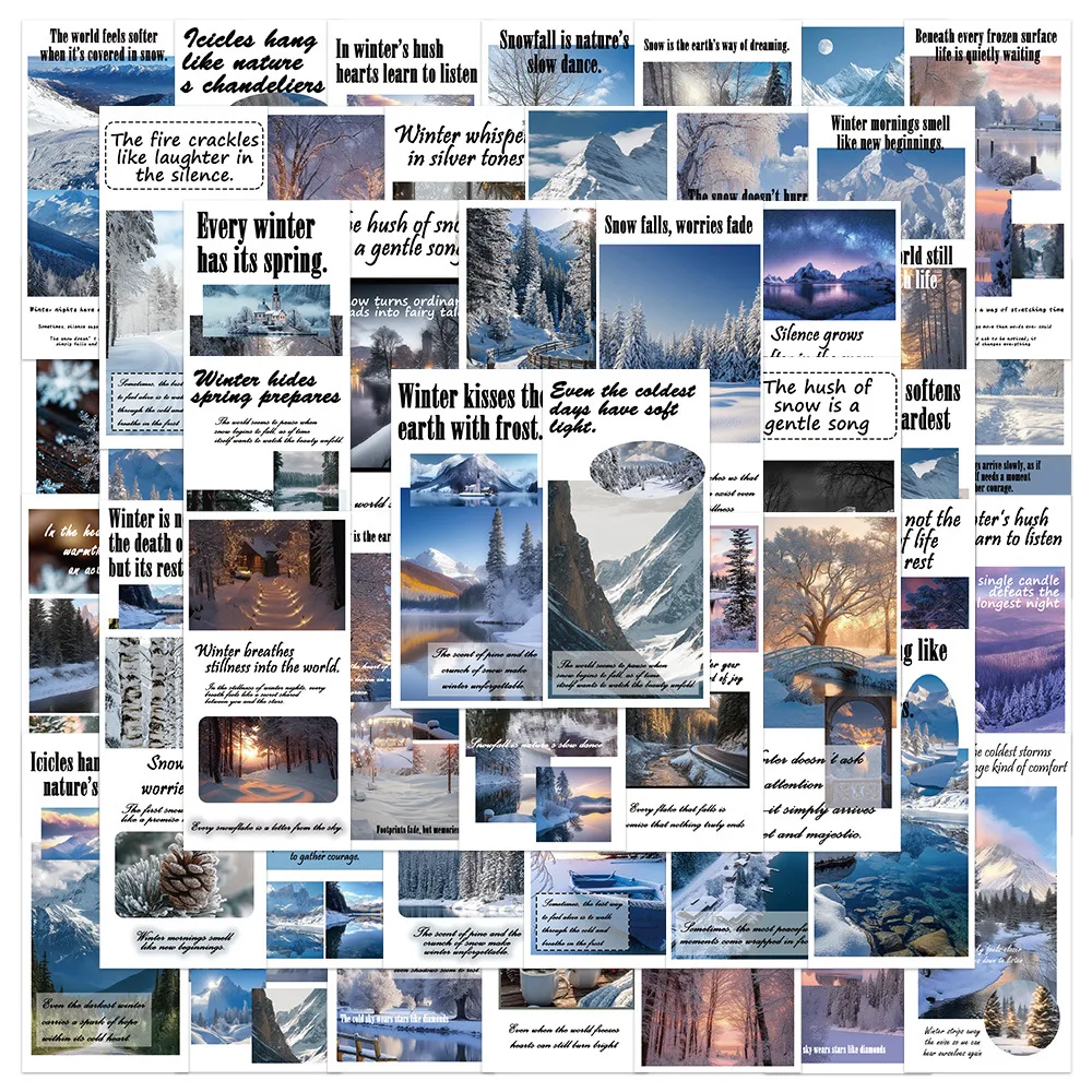 

50/100 Pcs Beautiful Winter Scenery & Text Creative Seal Stickers for File Holder Phone Suitcase Guitar Drawer Storage Box Decal