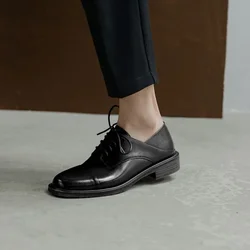 HOT SALE Spring/Autumn Women Loafers Genuine Leather Shoes for Women Round Toe Low Heel Women Pumps Casual Lace-up Oxford Shoes