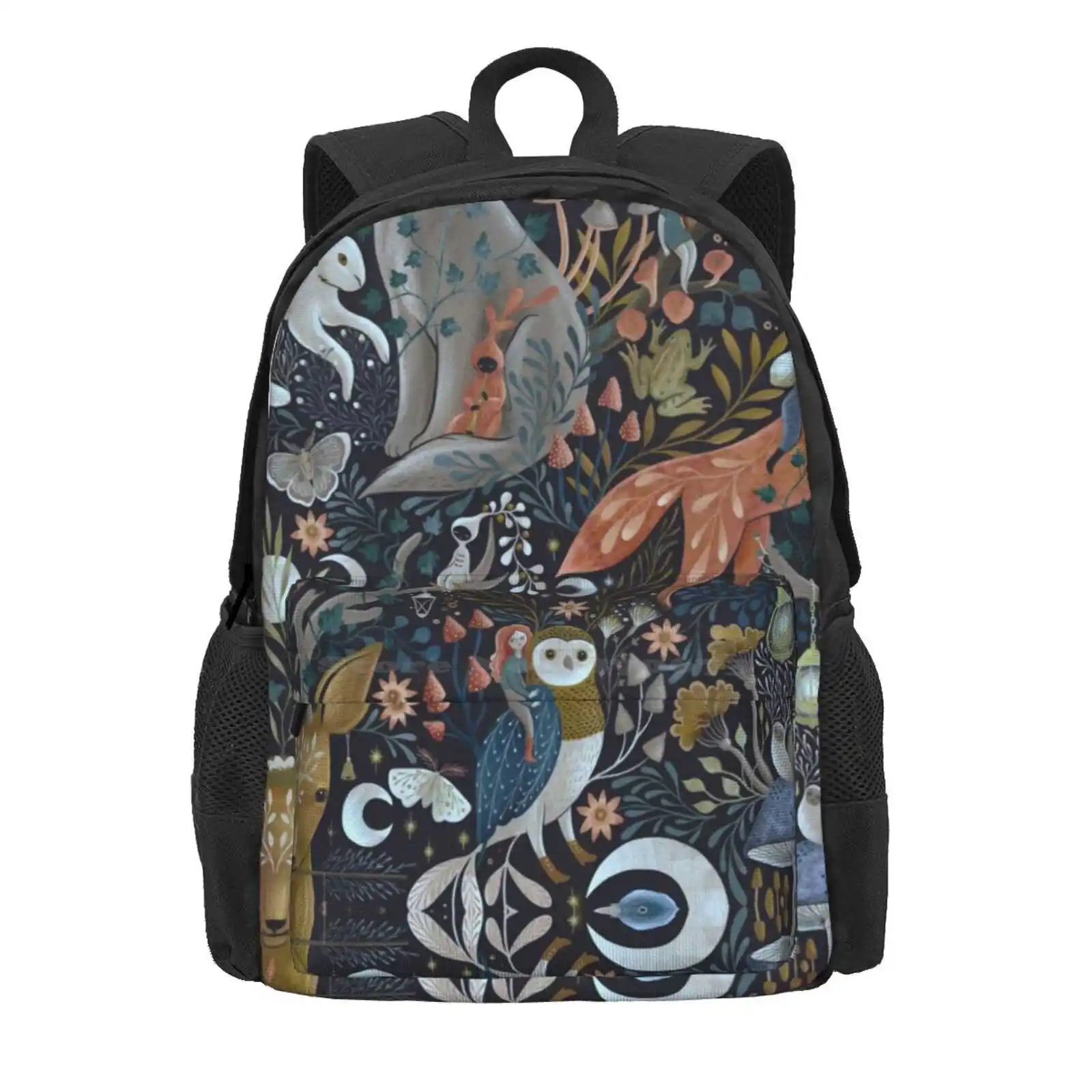 Whimsical Gothic Pattern Hot Sale Schoolbag Backpack Fashion Bags Whimsical Gothic Halloween Pattern Owl Fox Wolf Deer Crow