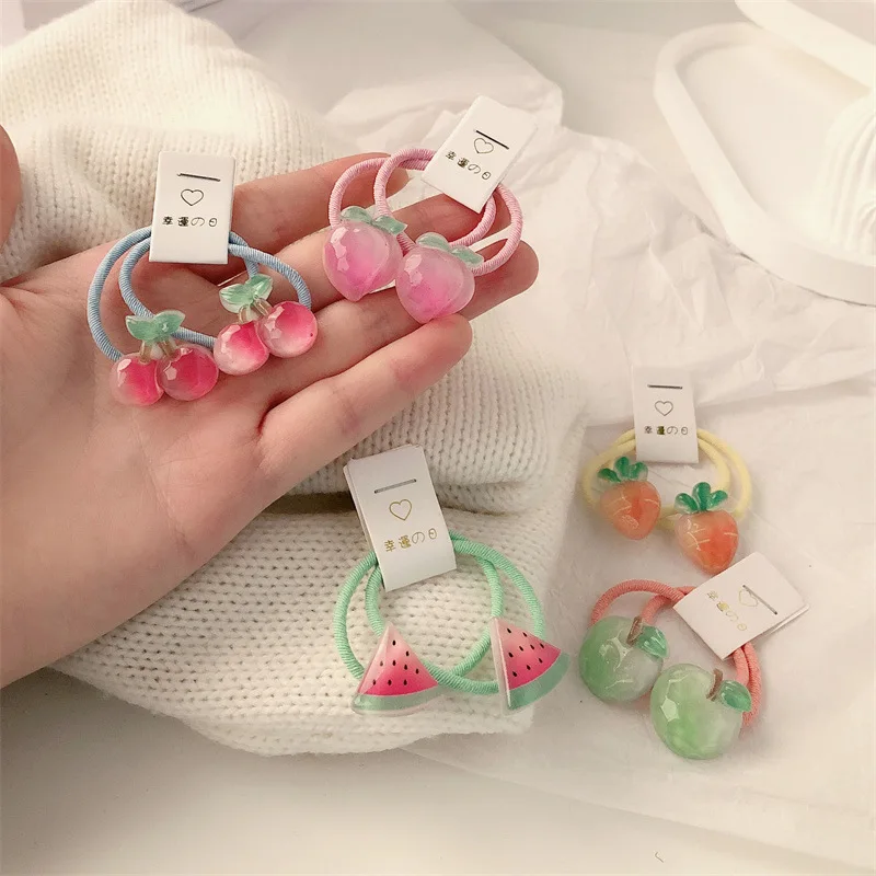 Cute Strawberry Cherry Fruit Hair Accessories Children Hair Ties Rubber Bands Elastic Hair Girls Headband Decorations Ties Gum