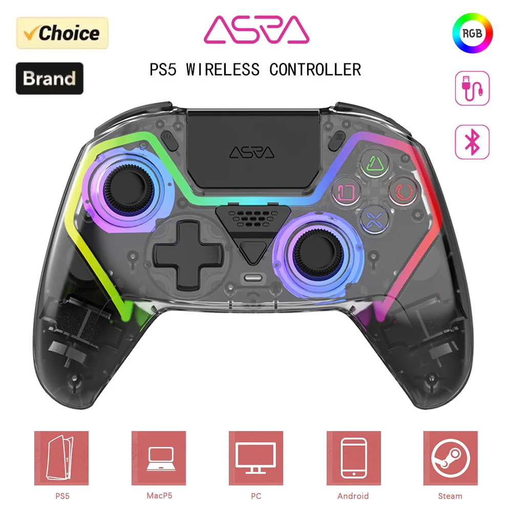 Прозрачный геймпад для PS5/PC/iOS/Android/Steam, беспроводной контроллер, игровой контроллер с программированием Turbo Dual Sense Vibrat