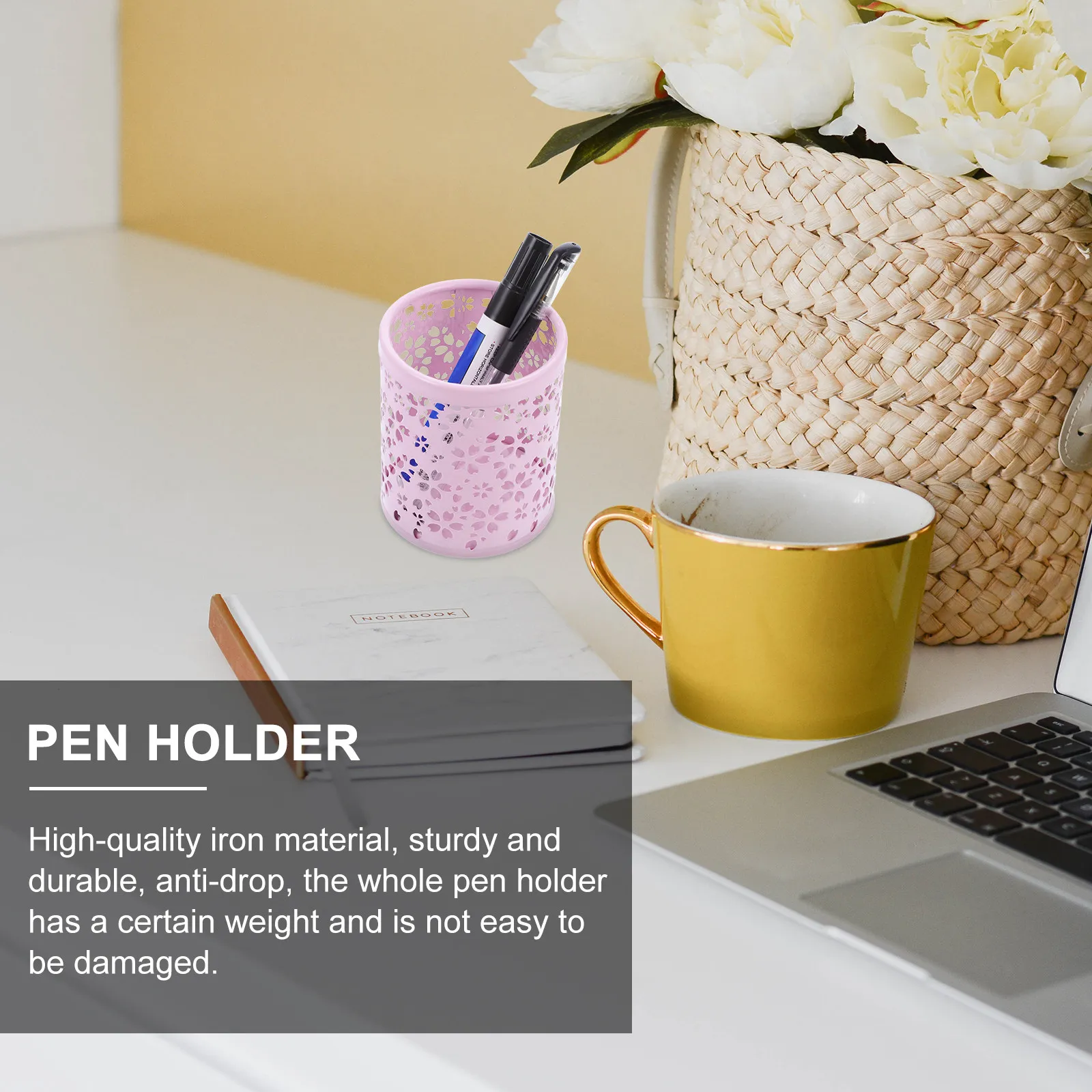 Iron Pen Holder Desk Organizer – Sturdy Anti-Drop Mesh Pencil Stand, Rust-Resistant Electroplated Office Supply