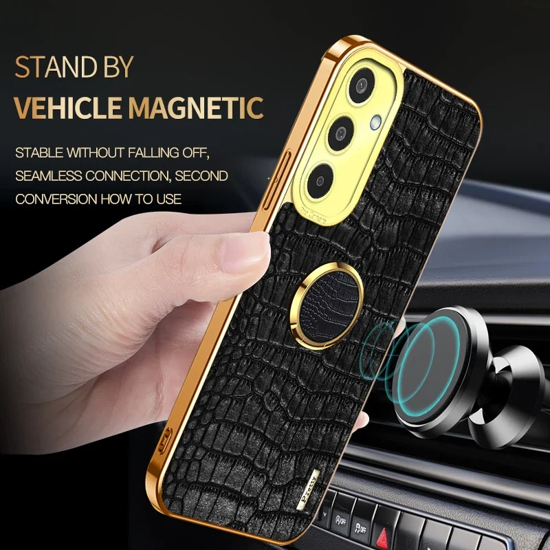 Capa de telefone de couro PU com textura de crocodilo para Samsung Galaxy M33 M32 M23 M34 M35 5G Suporte magnético Kickstand Capa de silicone