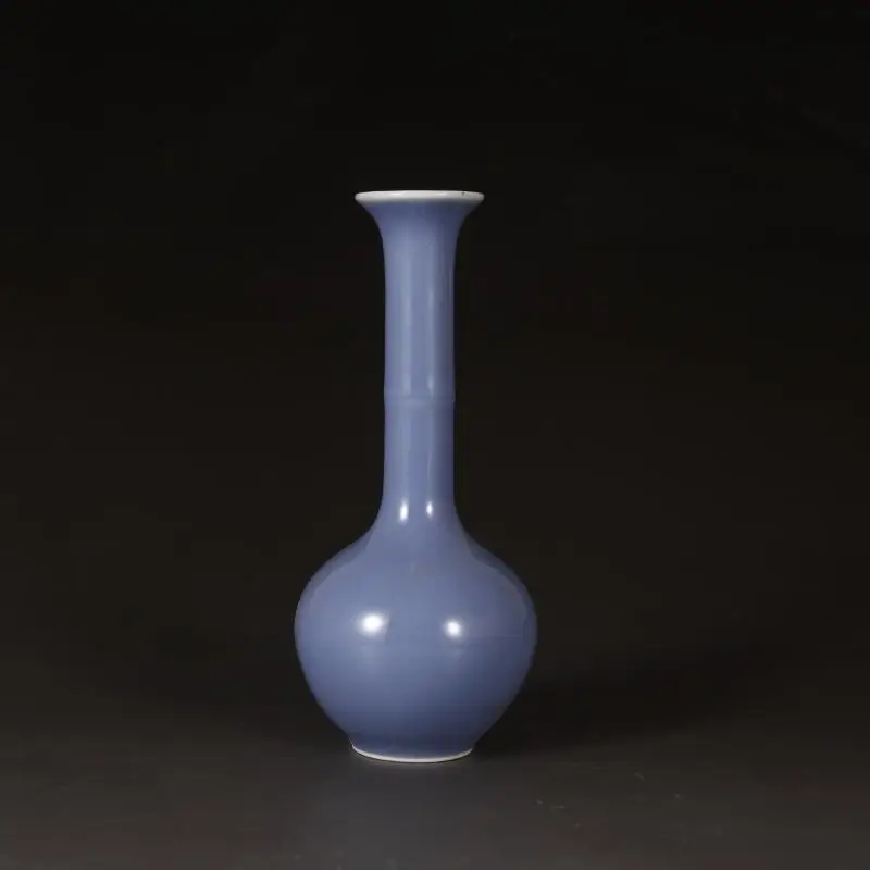 Chinese Qing Yongzheng Blue Glaze Porcelain Slub Shape Vase 6.77 inch