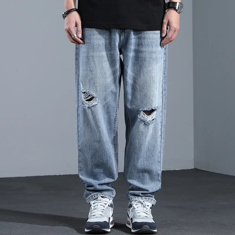 

Hole scraped washed jeans boys high street summer tide brand washed beggar pants loose trousers jeans for men