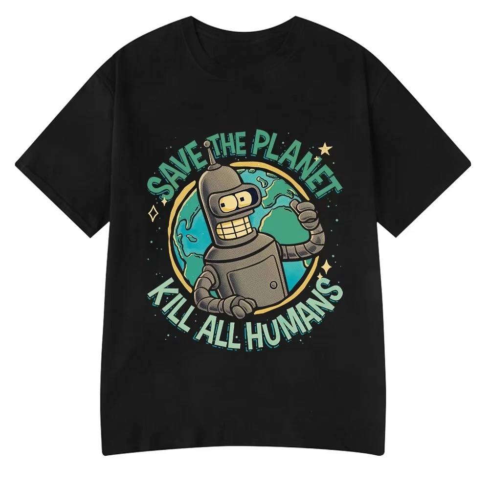 Camiseta divertida con estampado gráfico de robot Save The Planet Kill All Humans, camiseta de manga corta a la moda para hombre y mujer, camisetas de algodón