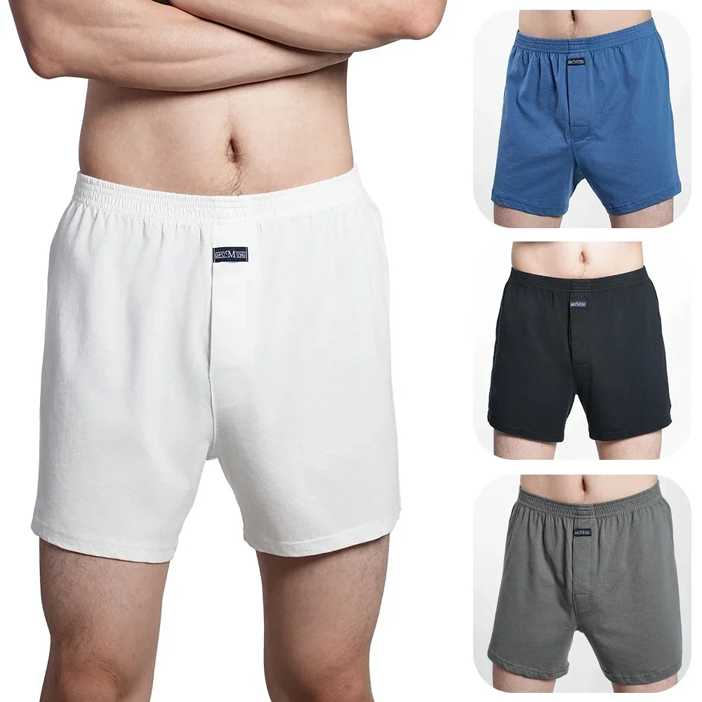 

Men's 100% Cotton Boxer Shorts Underwear High Waist Big Underpants Casual Solid Plus Size Aro Pants Pajama Bottoms at home M-3XL