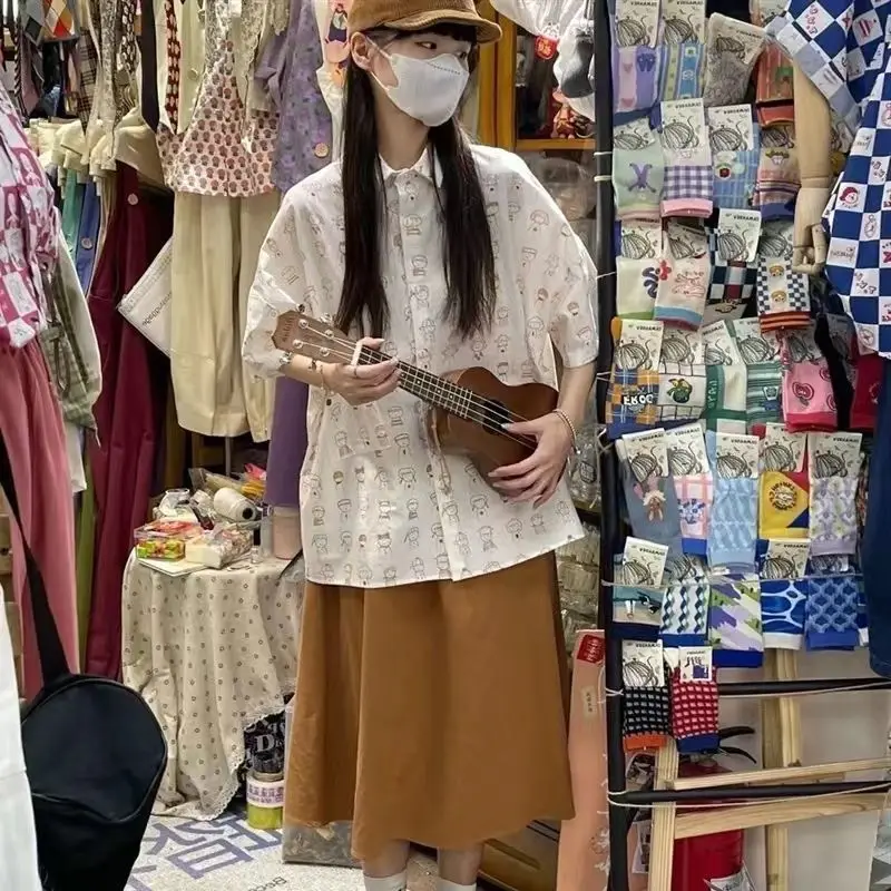 

Shirts Women Acetate Gradient Mock Neck Swing Fit Studio Opening Indie Blouse Artistic Girls Unique Daytime Creative Outfits