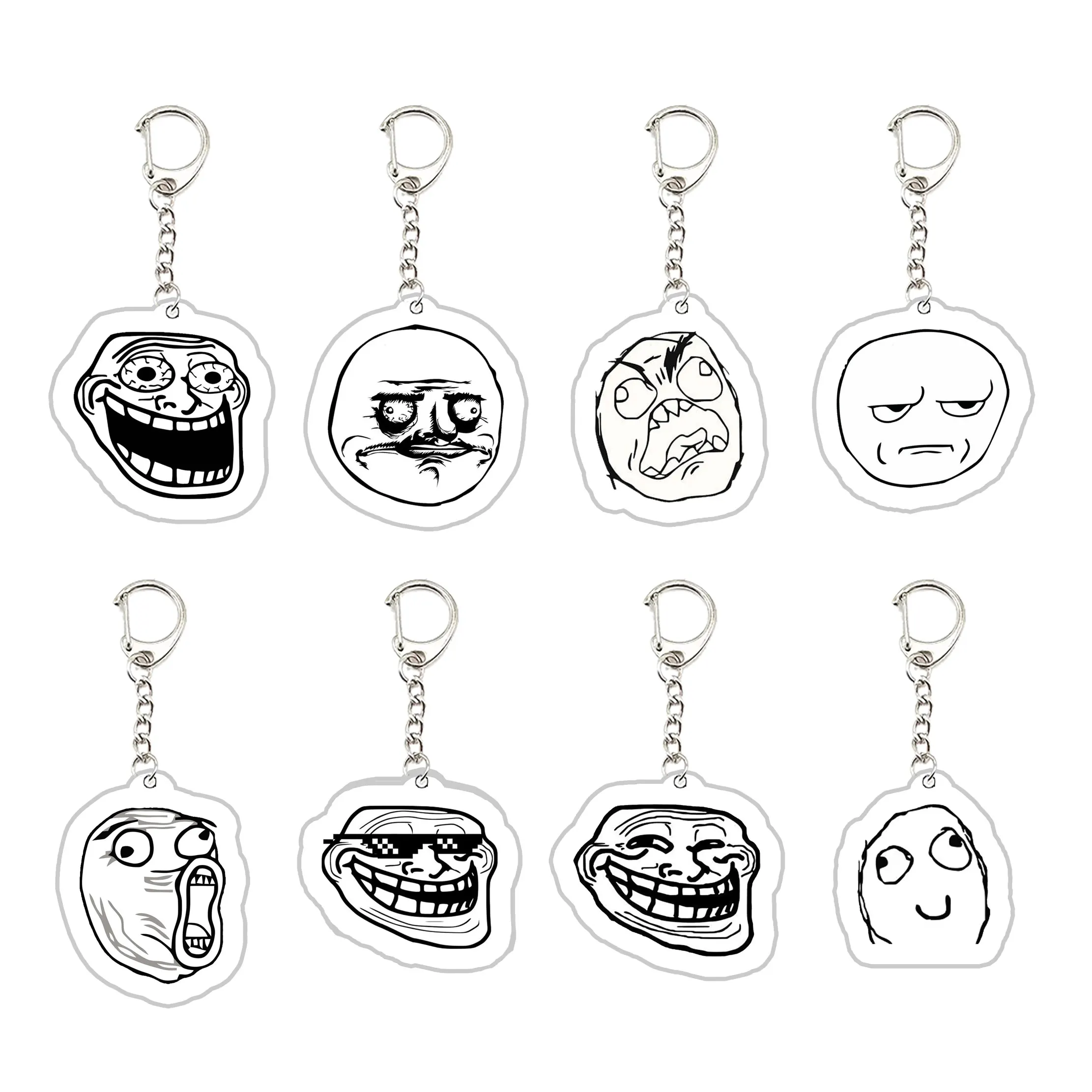 Acrylic Funny TrollFace Keychain Accessories NoMeGusta Rage Face ForeverAlone Pendant Key Chain Ring Keyring Jewelry Fans Gifts