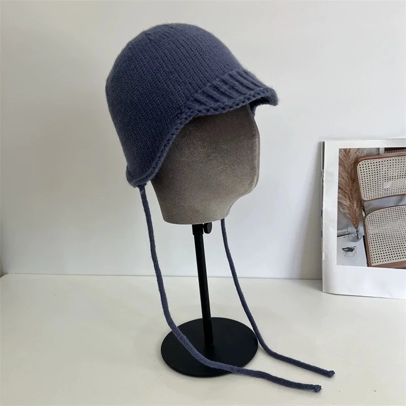 Fashionable Fall/Winter Knit Hats for Men and Women: Ear-Covering, Knitted, Pull-Over Style with Tie Straps—Stylish Knitted Hats