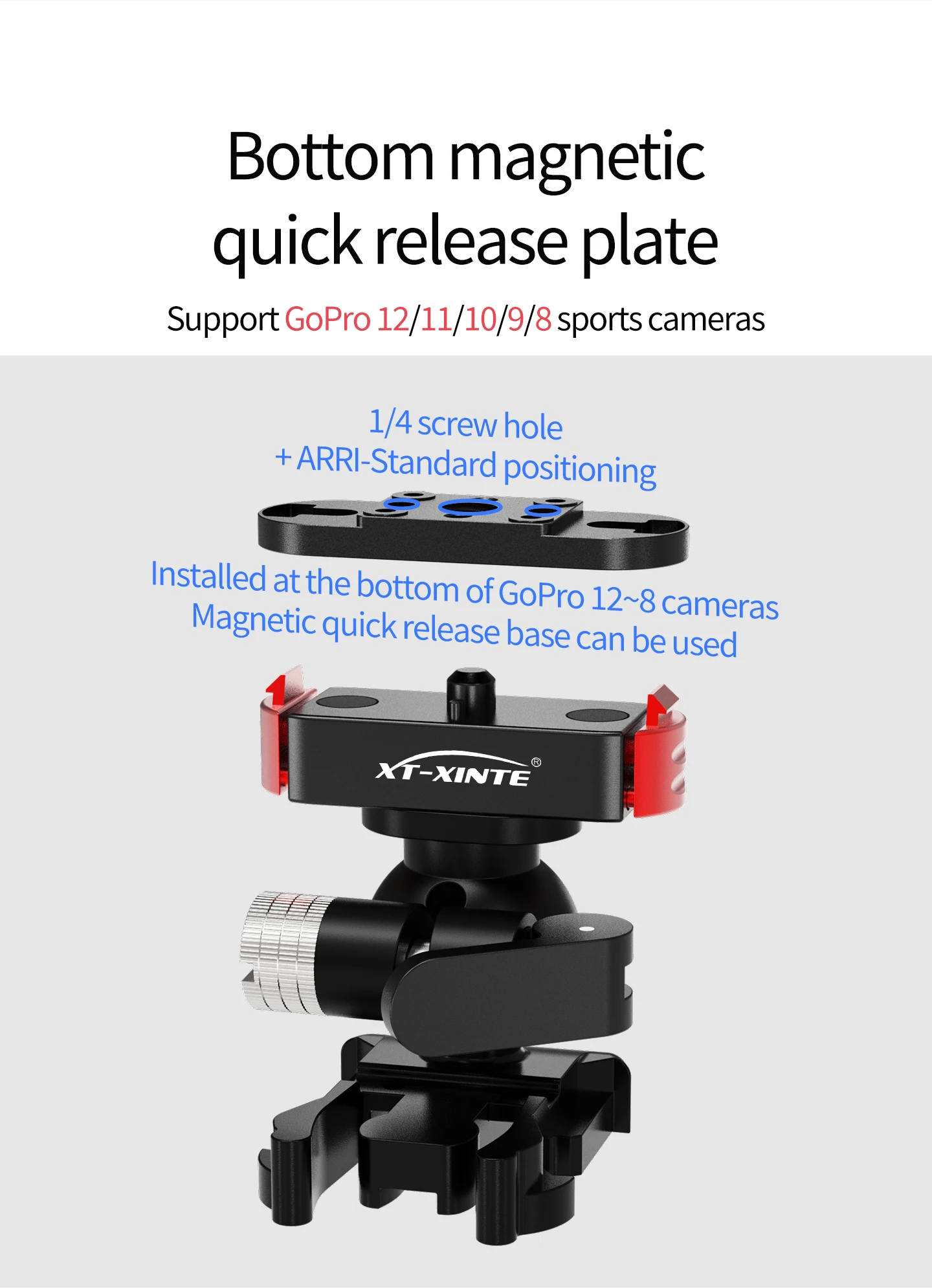17MM Kugelkopf Action Kamera Schnellverschluss Schnalle Basis für GoPro Insta360 DJI Osmo Tasche Magnetische Motorrad Halterung – Detail 6