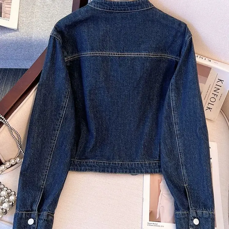 Jaket Denim Wanita 2025 Mantel Musim Semi Musim Panas Baru Kerah Bulat Ritsleting Cardigan Jaket Pendek Tipis Wanita Kasual Atasan Koboi Pakaian Luar