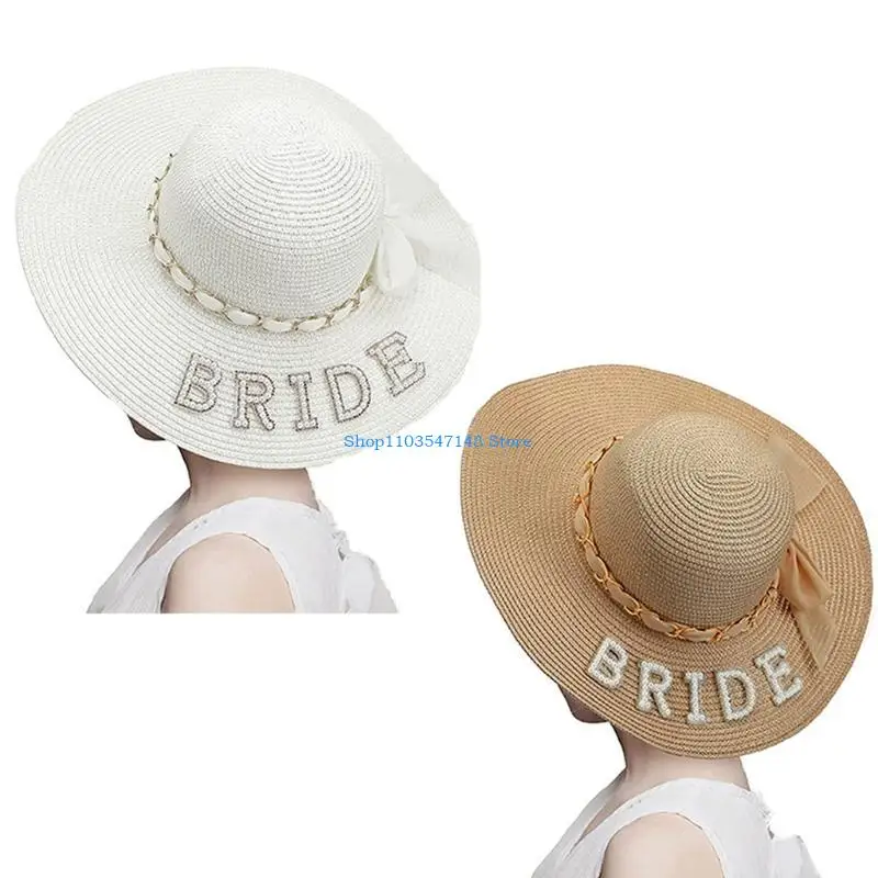 

P88B Women Straw Sun Hat Wide Brim Beach Hat for Bachelorette Party Bridal Favor