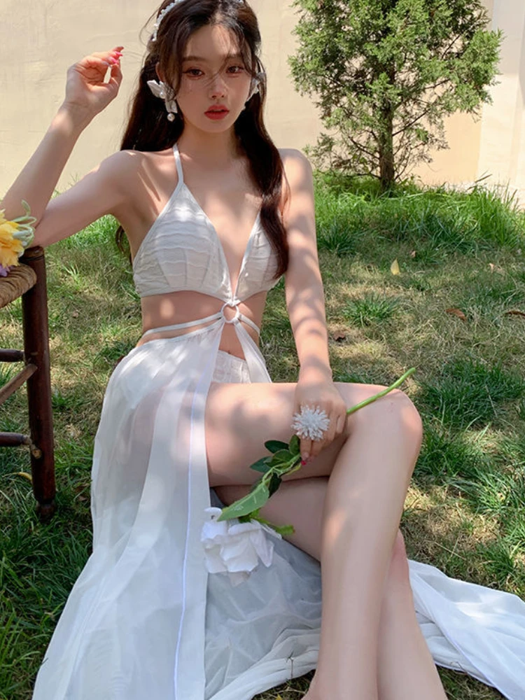 Bikini Set Women Solid Hotsweet Backless Sleeveless Simple Fashion Swimwear Beach Style Elegant Female Casual Cozy Holiday Ins