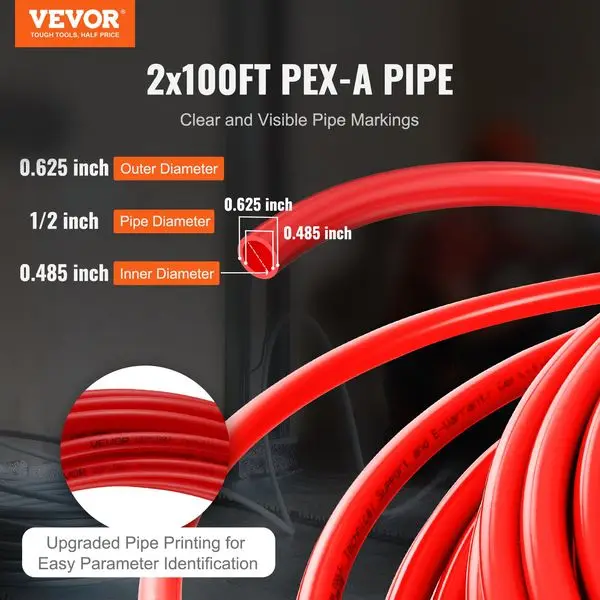 Tubo VEVOR PEX de 1/2 polegada, 2 x 100 pés de comprimento PEX-A Tubo flexível para água potável, linhas de água Pex para água quente/fria e a