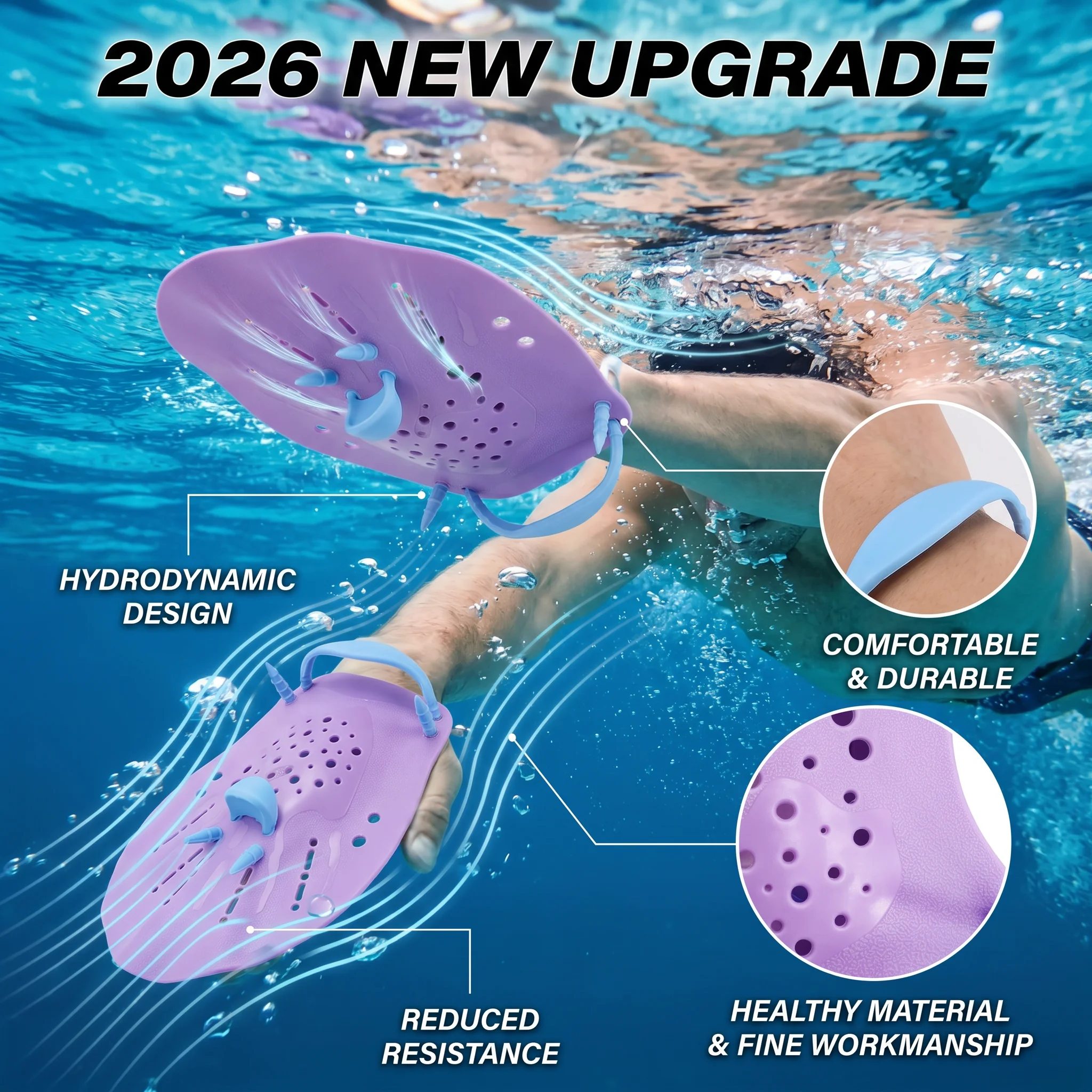 2026 New Upgrade Swimming Paddles Training Adjustable Hand Webbed Gloves Pad Paddles Ergonomic Swimming Hand Training Accessorie