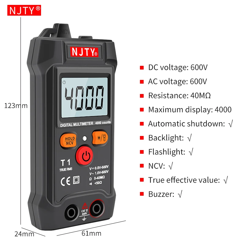 Imagem -06 - Njty-mini Multímetro Digital Medidor de Tensão ac dc Multimetro Inteligente Ohm Ncv Ferramentas Eletricista Instrumentos de Medição 4000 Contagens