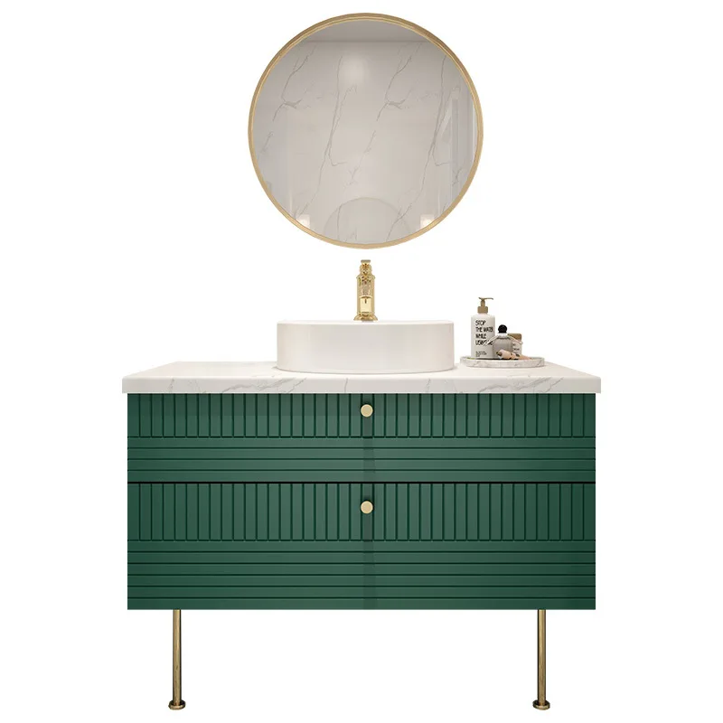 Nordic light luxury solid wood bathroom cabinet combination custom simple wind bathroom washbasin sink