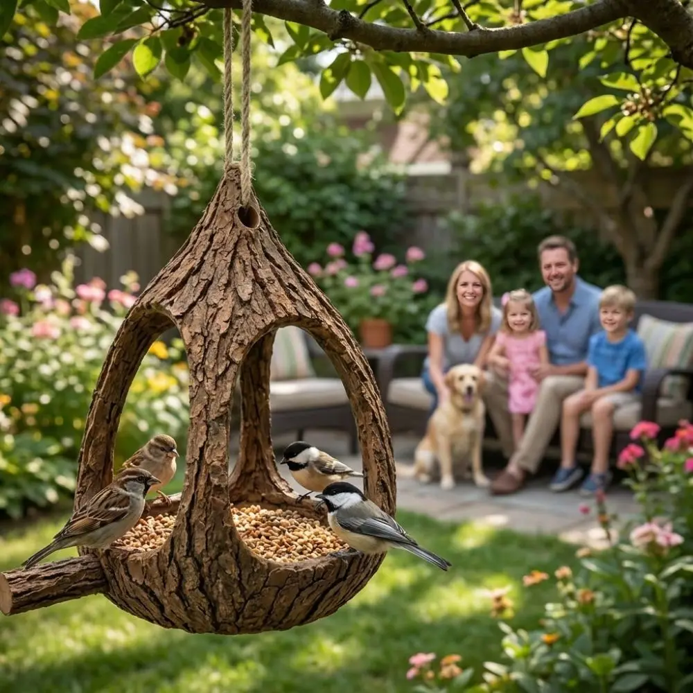 Funny Resin Bird Feeder House Natural Look Waterproof Bird Feeding Station Realistic Handmade Bird Food Container Outdoor