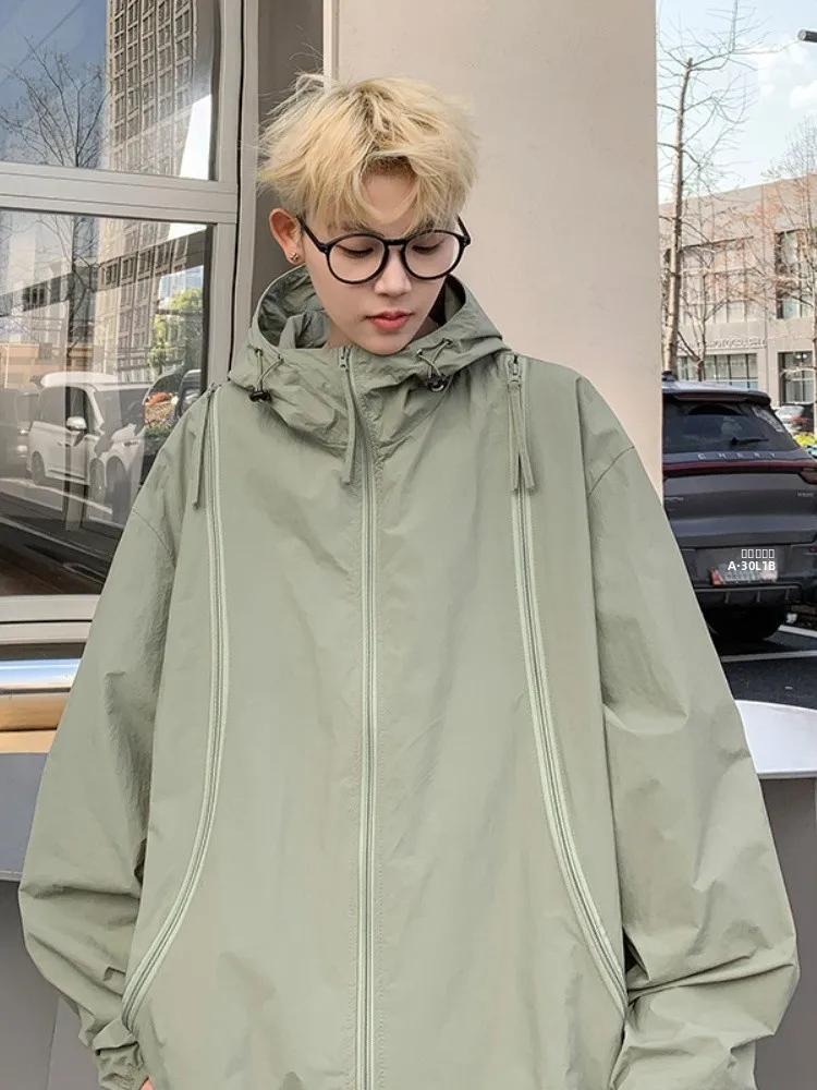 

Men's Summer New Ice Silk Ultra-Thin Breathable UV Protection Clothing Cool Sle Long Sve Zipper Hoodie Thin UV Protectiv...