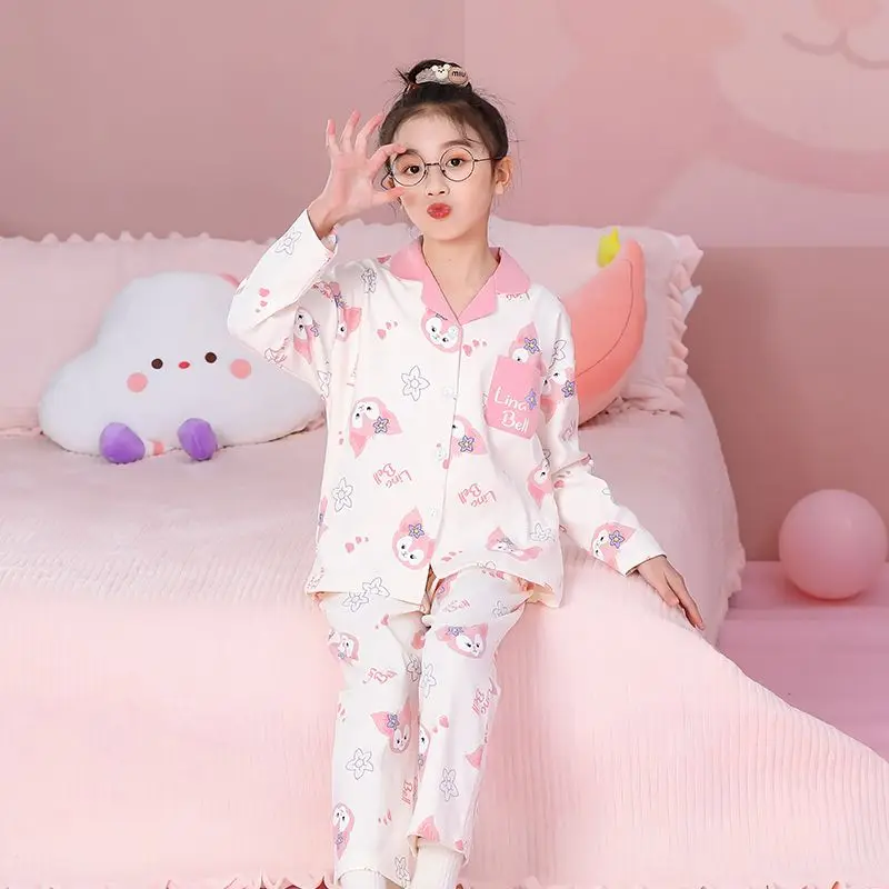 

Sanrio Girl Long Sleeve 2Pcs Cinnamoroll Girl Fashion Trousers Kuromi Girl Super Cute Pajamas Spring and Autumn Home Clothing