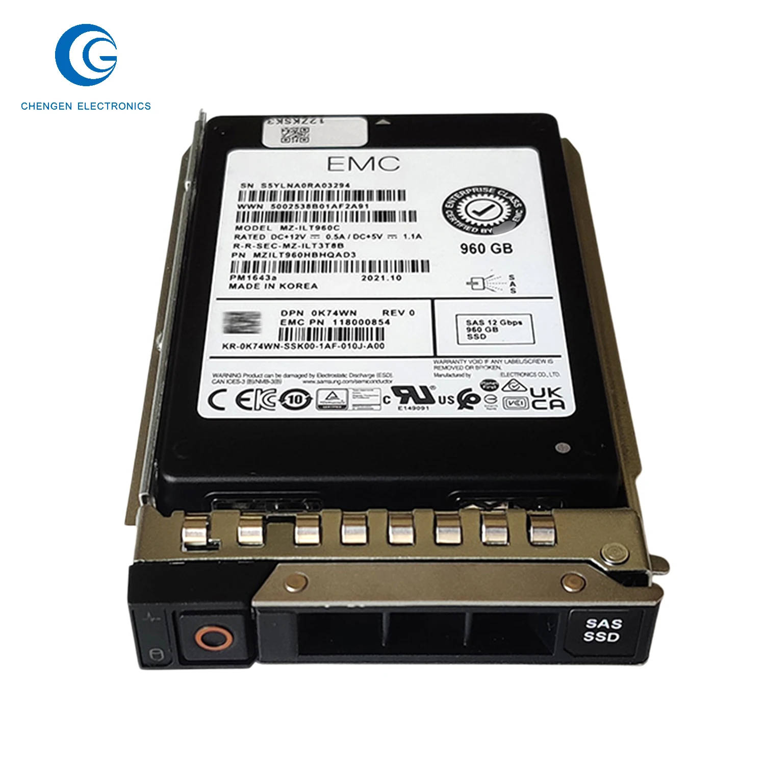 2pcs0K74Wn / K74Wn 960Gb Multi-Level Cell Sas 1Gb/S Read Intensive .5-Inch Solid State Drive