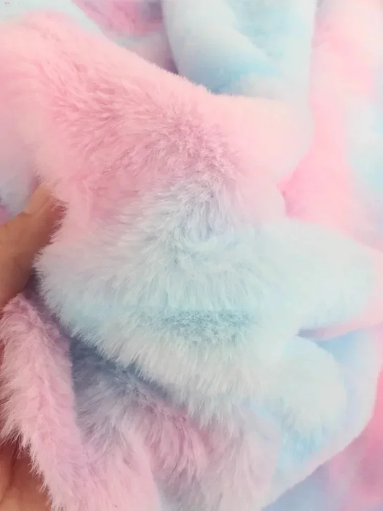 Tie Dye Faux Rabbit Plush Fur Fabric Per Meter for Toys Clothes Hats Scarf Dolls Diy Sewing Gradient Smooth Soft Rainbow Cloth